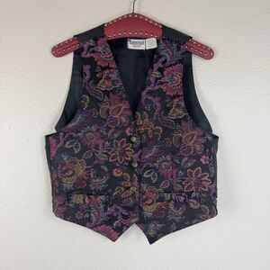 Vintage 90s Essentials Sport Cottagecore Floral Moto Boho Tapestry Vest Medium